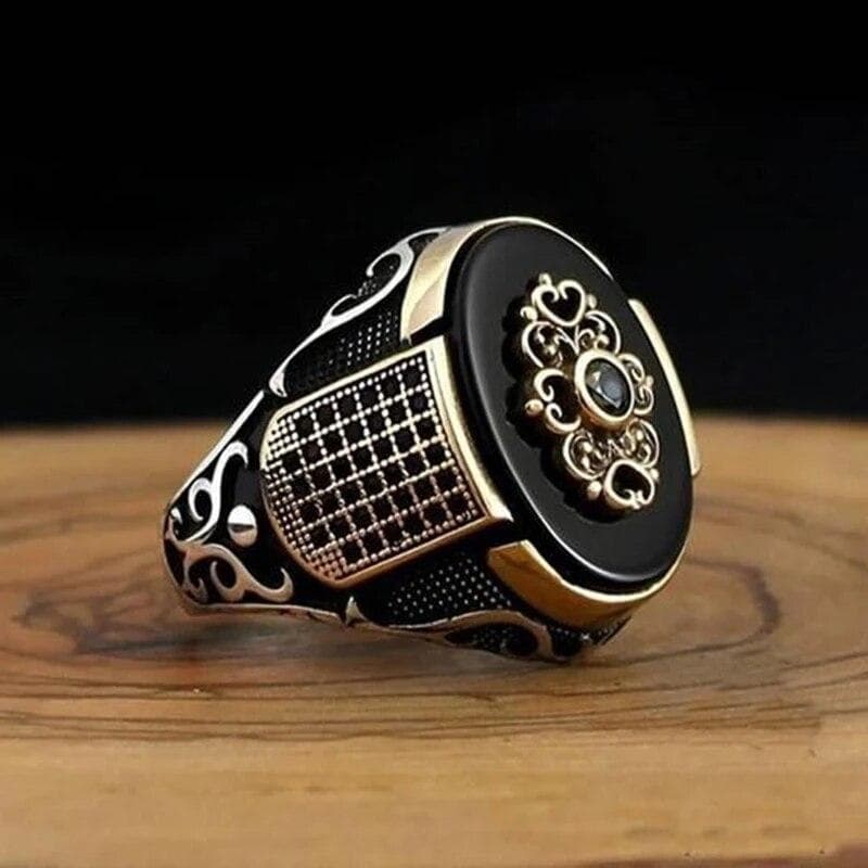 Retro Handmade Turkish Signet Rings For Men Ancient Silver Color Carved Scorpion Animal Rings Yellow Zircon Inlay Muslim Rings 7