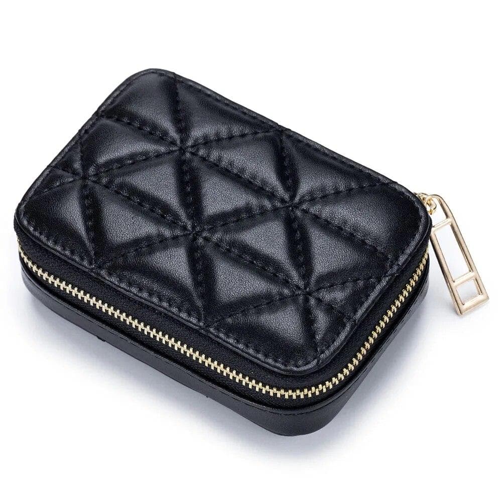 Real Leather Women Mirror Cosmetic Bag Makeup Pouch Travel Small Storage Box Lipstick Organizer Case Fashion Mini Coin Purse black