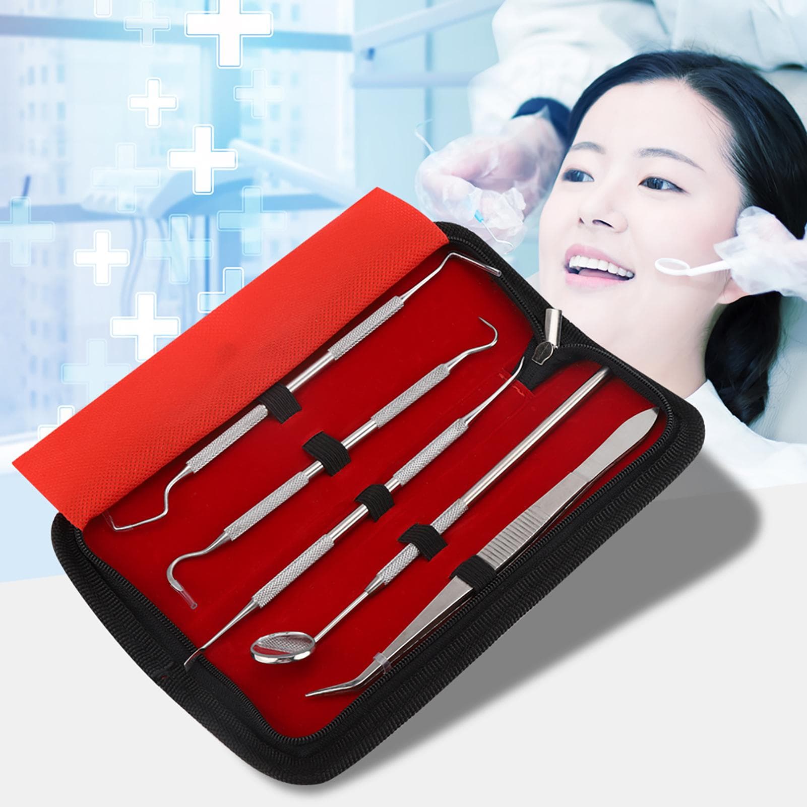 5Pcs Professional Stainless Steel Dentist Tools Set Dental Hygiene Cleaning Kit
