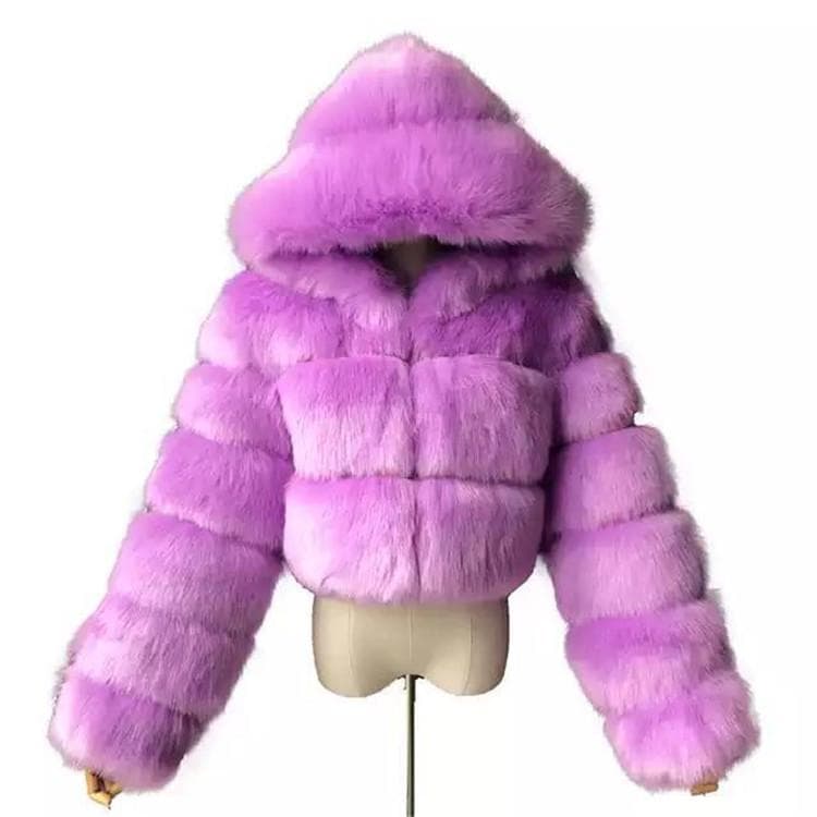 Women Fashion Winter Faux Fur Cropped Coat Fluffy Zip Hooded Warm Short Jacket Winter Top Fashion Women Mink Coats XXL