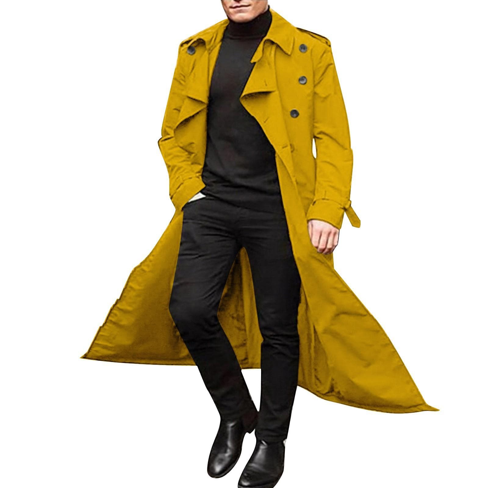 Men's Mid-length Windbreaker Men's Long Windbreaker Windbreaker Casual Outer Men's Belt M