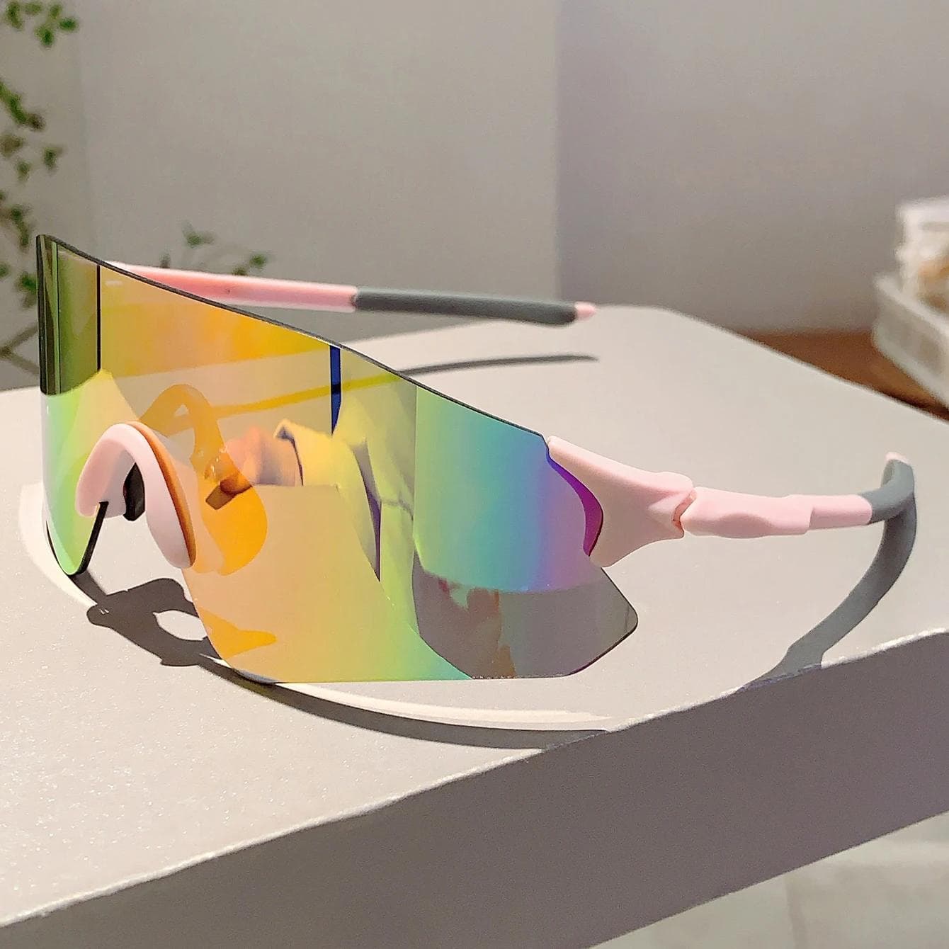 Outdoor Sports Sunglasses Men Oversized Mirror Riding Goggles Trendy Cycling Shades for Women and Men UV Protection without case