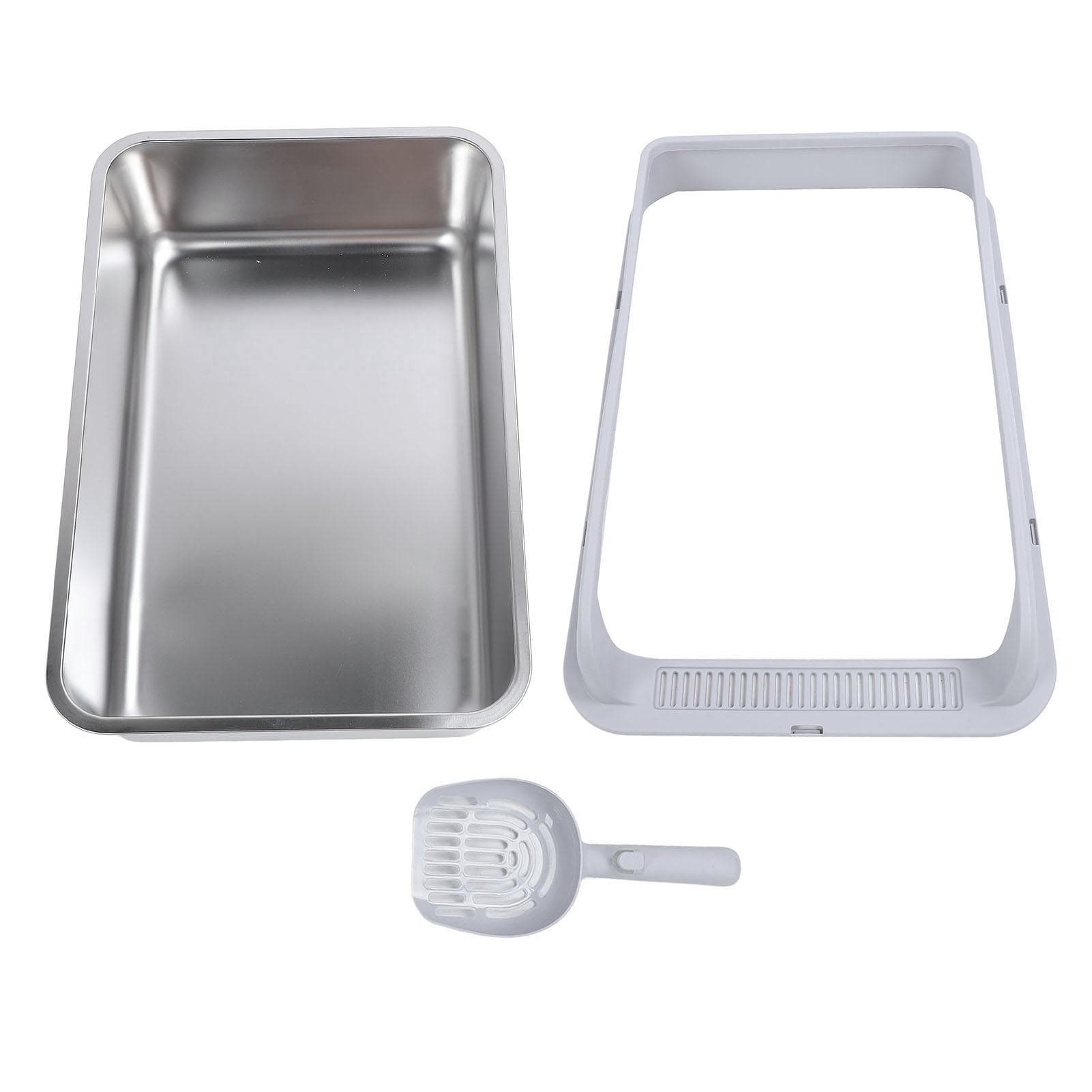Stainless Steel Cat Litter Box Sturdy Easy to Clean Anti Splashing High Sided Metal Kitty Litter Small grey