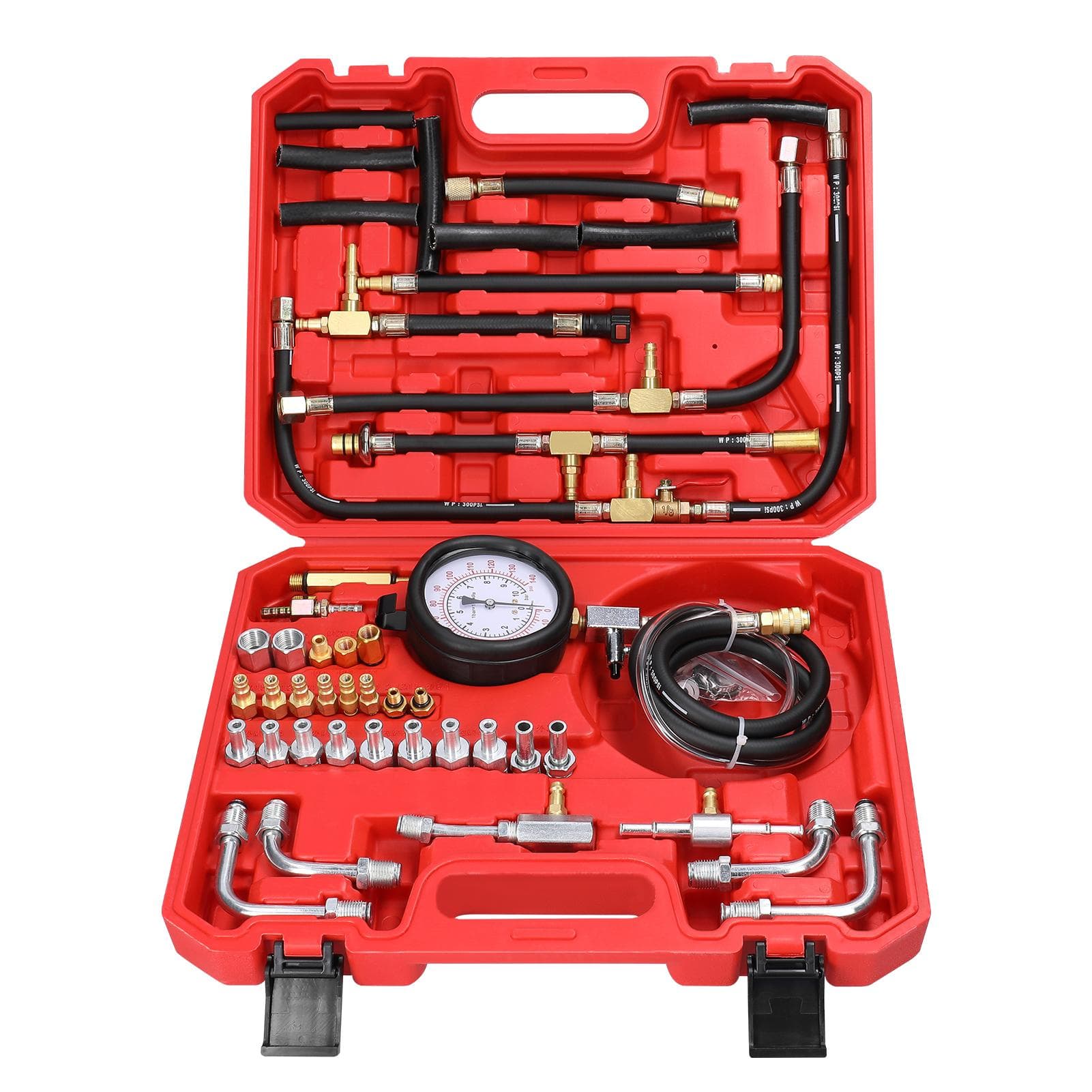 Fuel Injector Pressure Tester Gauge Kit Gasoline Fuel Oil Injection Test Tool Set 0-140PSI0-10Bar multicolour