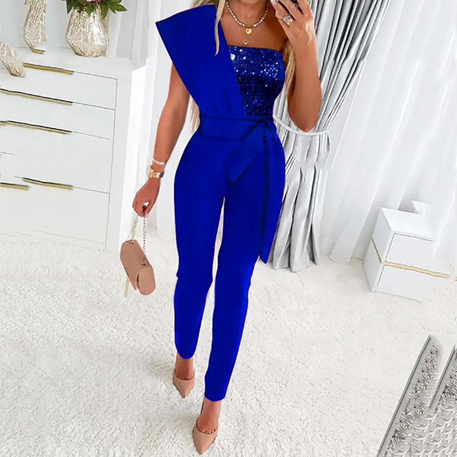 Women Ladies Printed Summer Sleeveless Backless Loose Long Playsuits Rompers Jumpsuit S blue