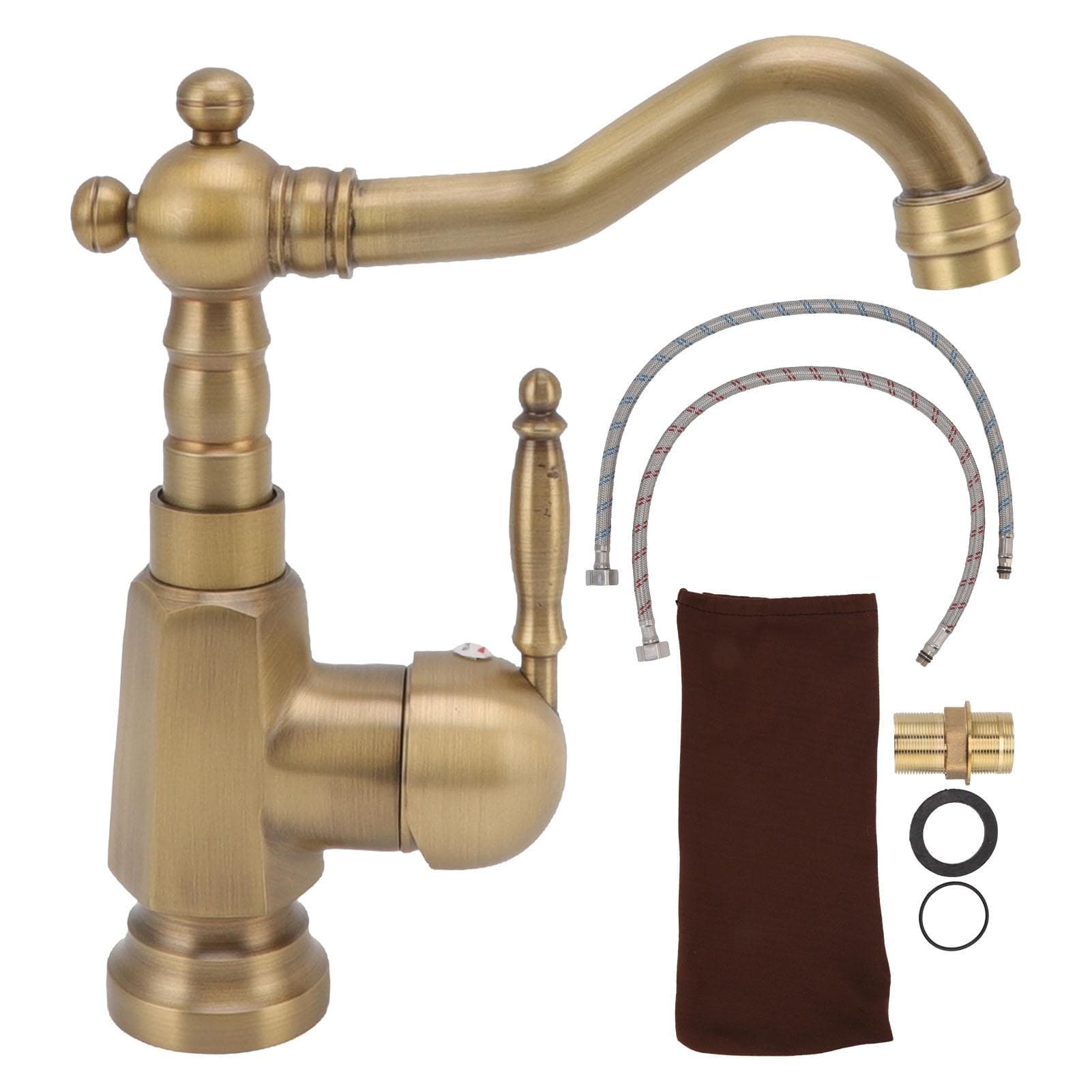Bathroom Sink Faucet Antique Brass Vanity Mixer Faucet Tap Heightening Single Handle Wash Basin Tap
