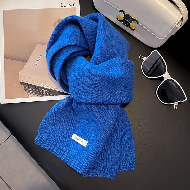 Knitted Scarf Women 100% Wool Winter Warm Scarves Bright Solid Color Design Thickened Shawl Soft Cashmere Pashmina Neck NEW 20x160cm