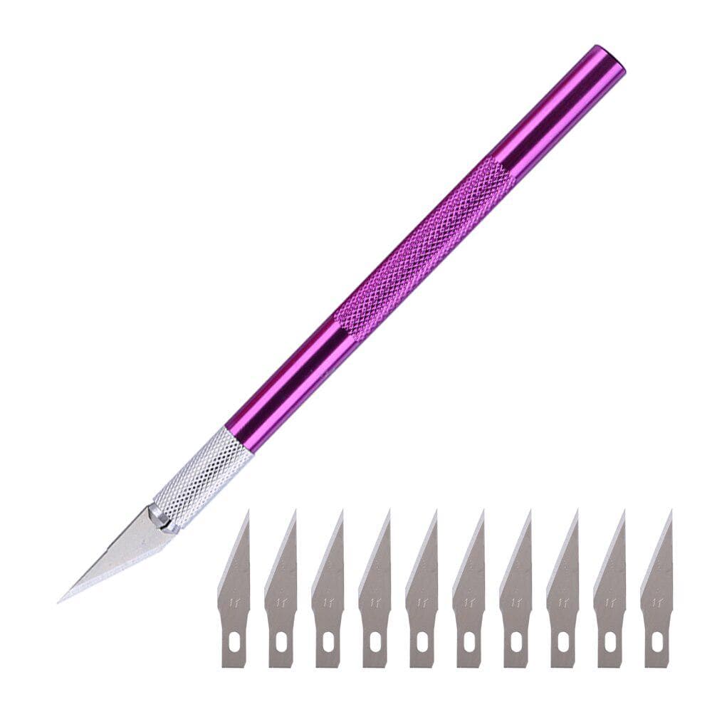 12pcs/lot Wood Paper Cutter Pen Knife Scalpel Steel Blades Engraving Knives for Crafts Arts Drawing purple