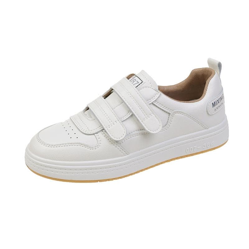 Leather Velcro Sneakers Women's Spring New Student Casual All-match Flat White Shoes 39
