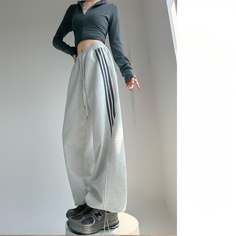 Striped Sweatpants for Women In Spring and Autumn New High-waist Lazy American Wide-leg Pants Casual Loose Slim Straight Sleeves S