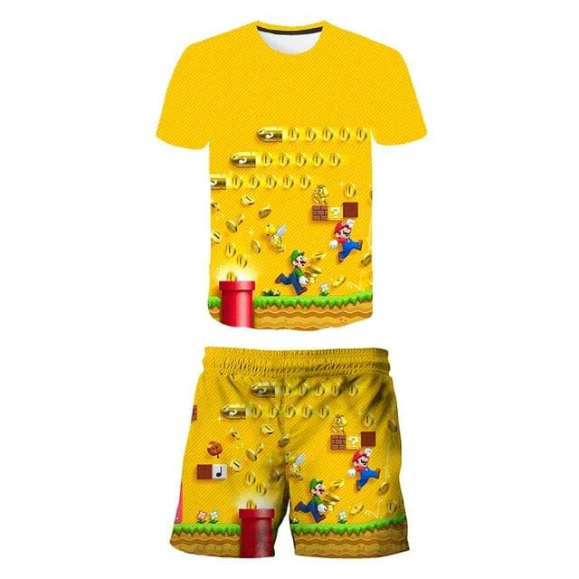 2025 MINISO Children's Clothing Sets Cosplay Super Mario T-shirts Shorts 2 Pcs Suits Kids Boys Girls Tops Tee Mario Bros T-shirt Pants Suit 160