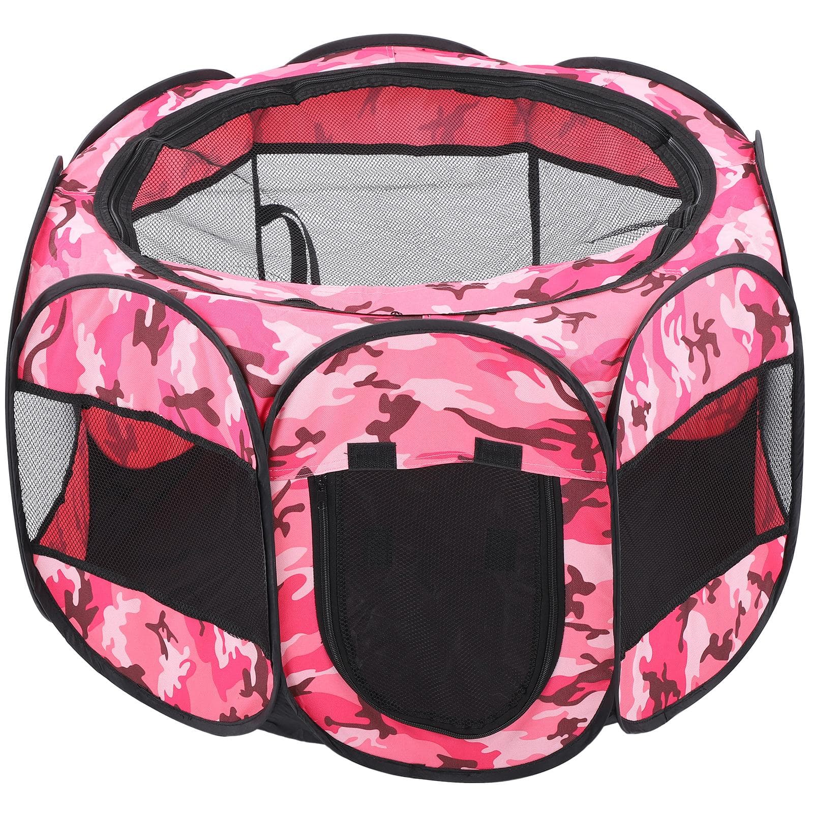Foldable Pet Playpen Mesh Open Air Exercise Pen Tent House Playground for Dogs and CatsXBD95 Pink M