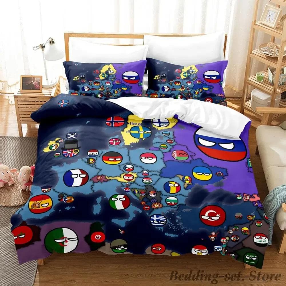 New Countryball Polandballs Bedding Set Single Twin Full Queen King Size Bed Set Aldult Boys Bedroom Duvetcover Sets Anime 150x200cm 3pcs