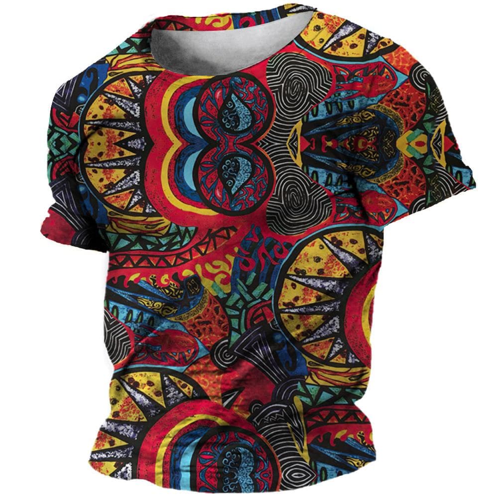 Summer Oversized T-Shirt For Men 3D Ethnic Clothing Tees Tops Printed Pattern Shirts Hip Hop Streetwear Retro Colorful Tshirt 5XL