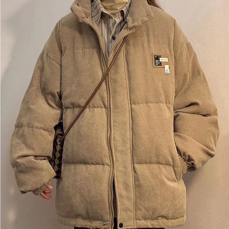 Corduroy Cotton Jacket for Women Winter Thick Cotton Jacket Loose Casual Cotton Jacket 2XL khaki