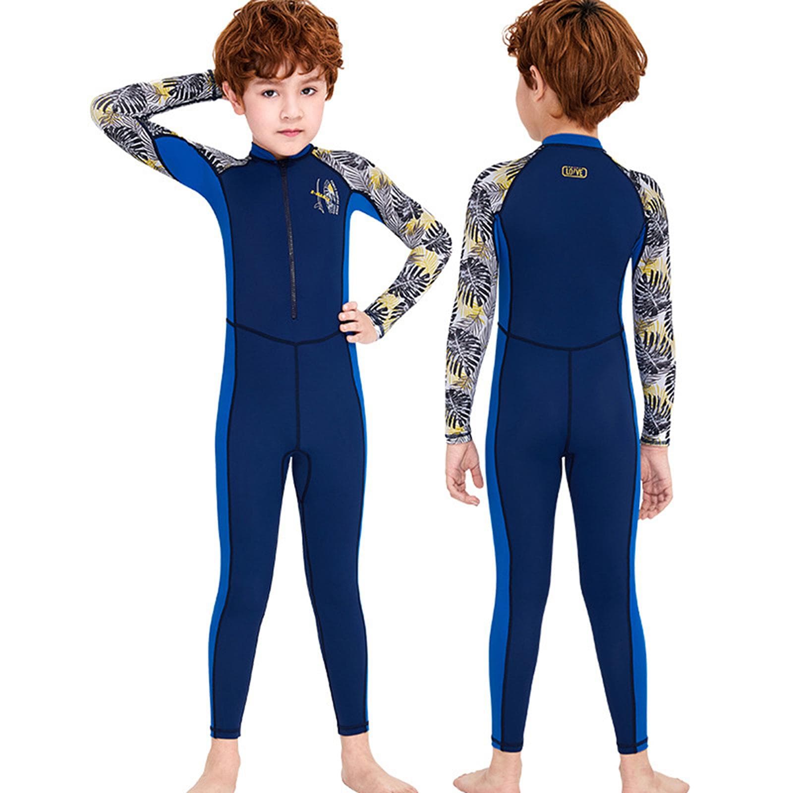 Kid Wetsuit One Piece Swimsuit Sun-Protective Quick-Drying Anti-Wear Anti-Scratch Properties L navy blue