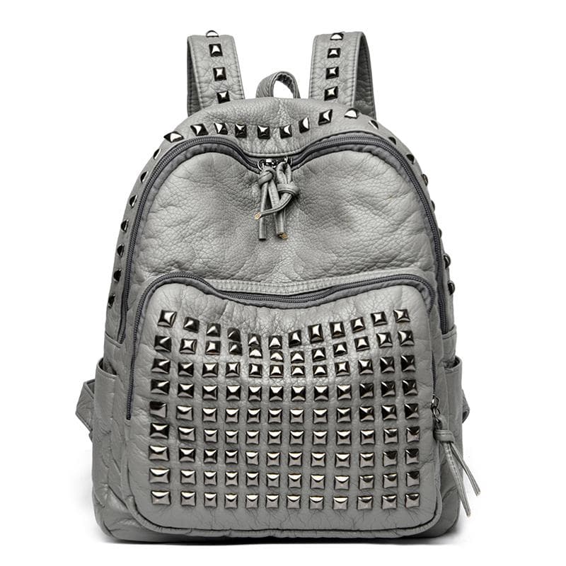 Punk Style Rivet Women'S Backpack 2025 Winter New High Quality Soft Leather Leisure Travel Large Capacity School Bags For Teenage Girls Black Mochila gray
