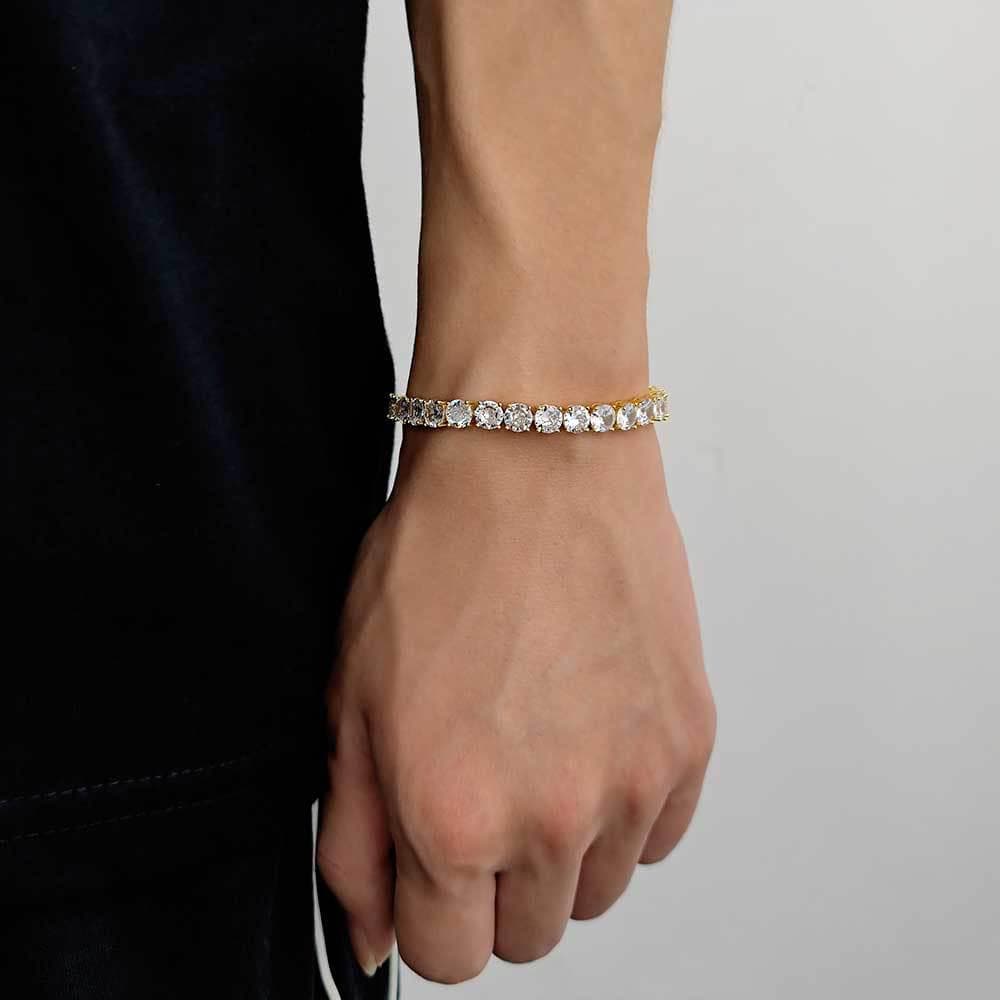 Trendy 18K Gold-Plated Zircon Tennis Bracelet for Men – Hip-Hop Style 8 inches (20.32cm)