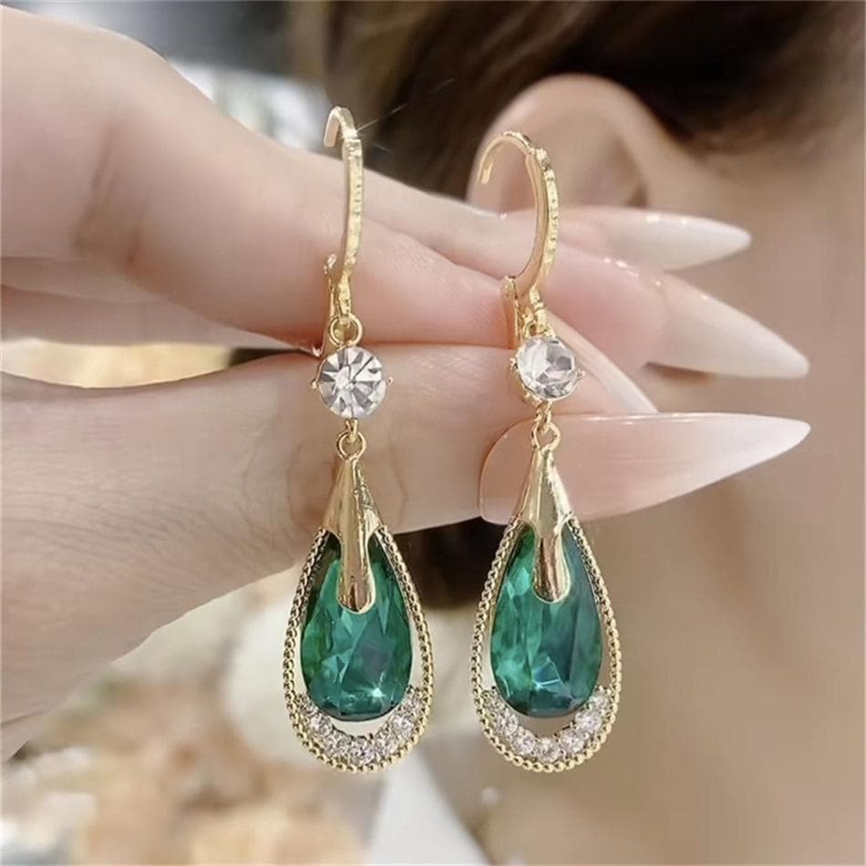 Green Color Zircon Crystal Long Tassel Water Drop Earrings for Women Temperament Korean Jewelry Pendientes Boucle d'oreille green