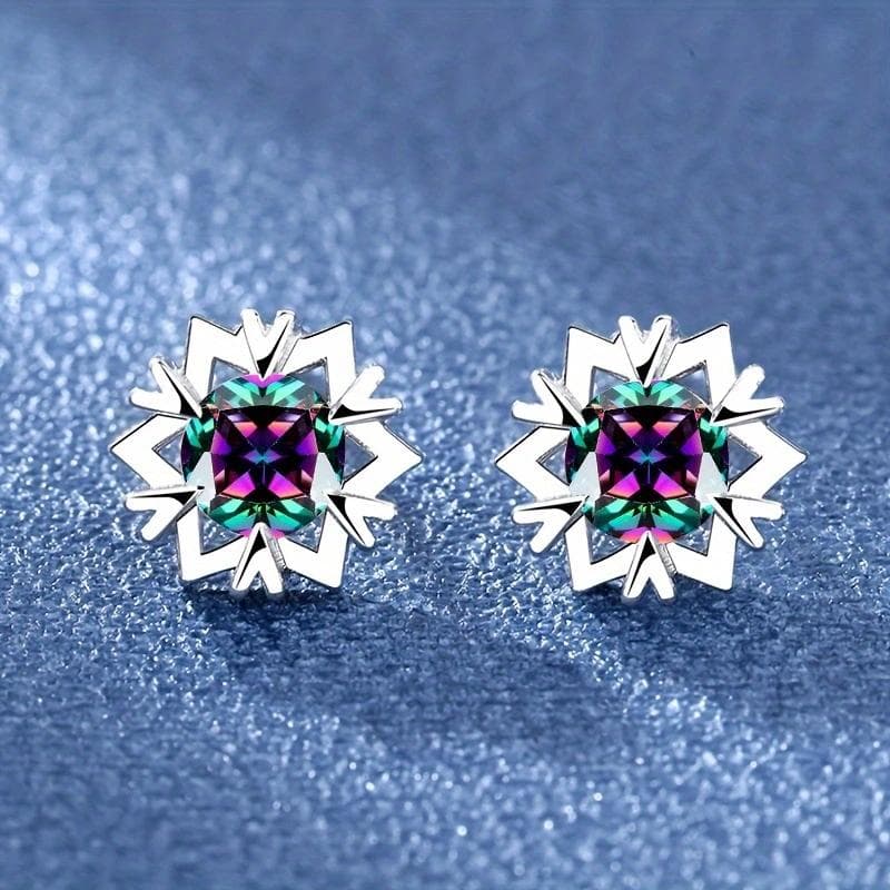 New Design Snowflake Earrings Women's Fashion Anti Allergy Silver Color Stud Earrings Simple Zircon Earrings multicolour