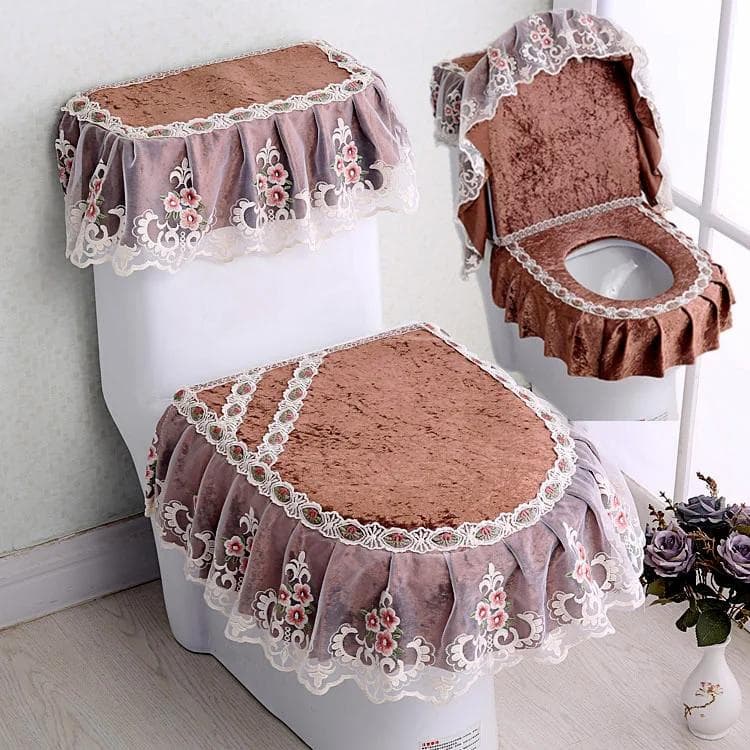 3pcs/Set Toilet Seat Cover Toilet Water Tank Cover closestool Dust Covers Toilet Seat Cushion Detachable Toilets Cover Cloth