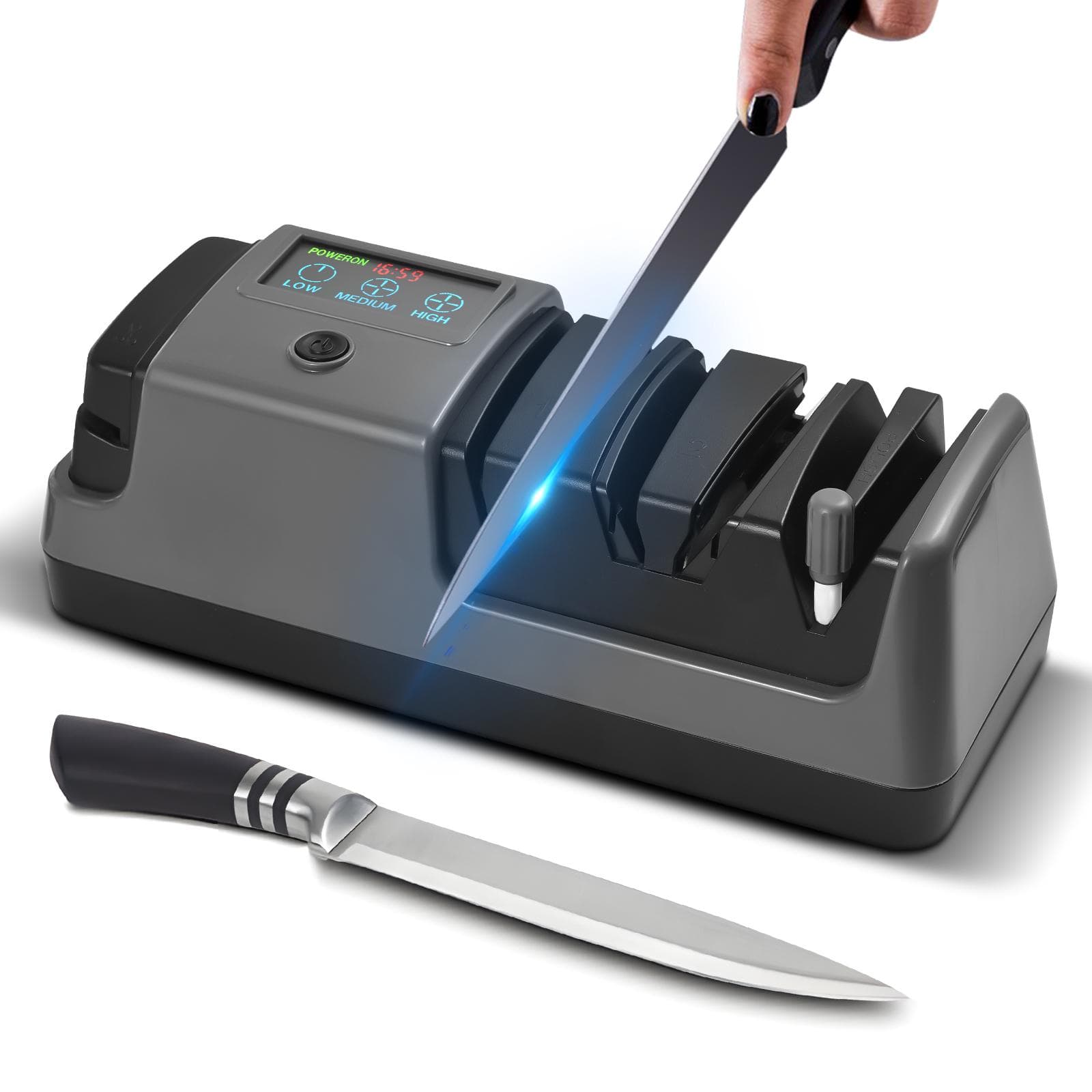 4 in 1 Electric Knife Sharpener Knife Sharpener Tool with Diamond Abrasives Suitable for Straight US Plug D005 black
