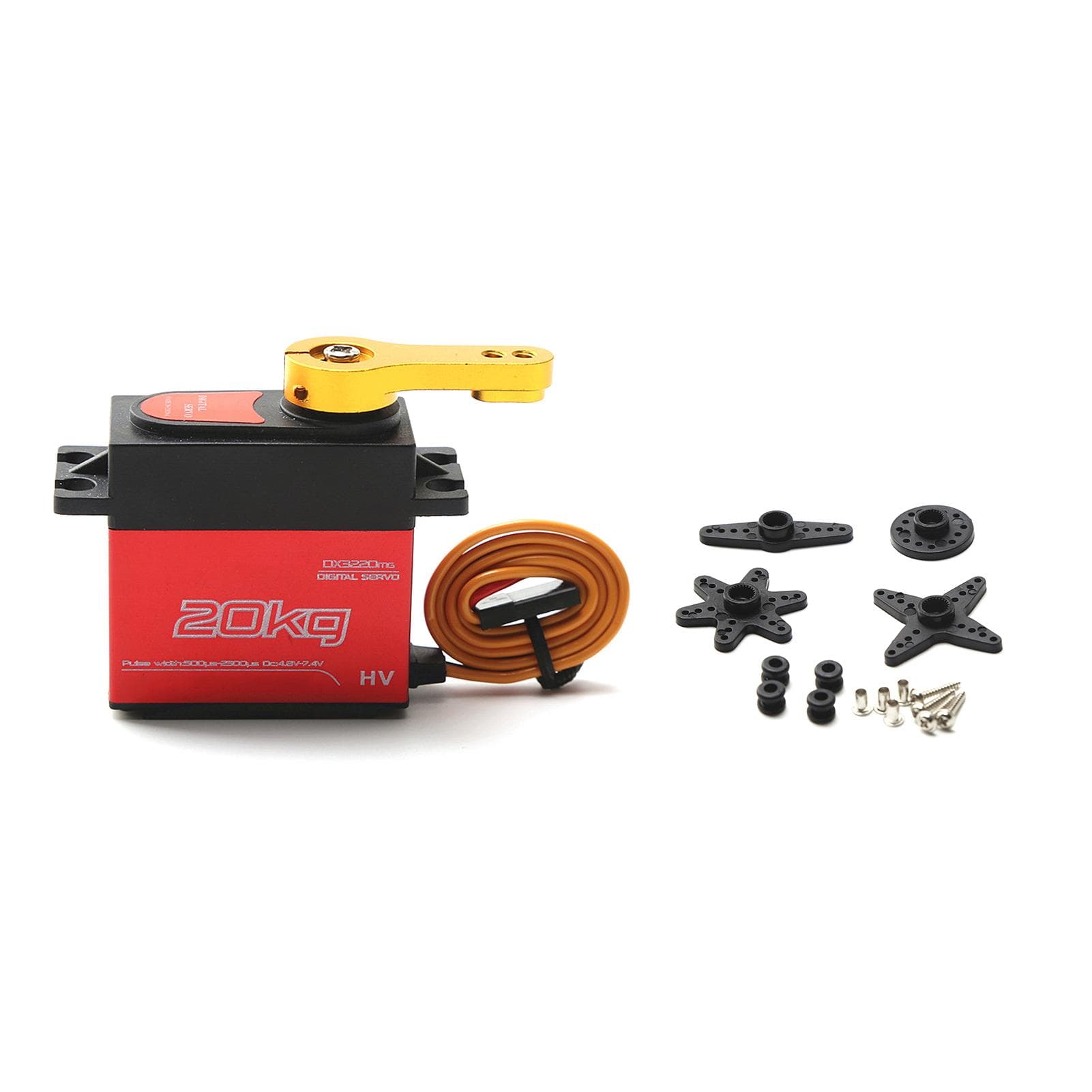 4PCS Digital Servo 20kg High Torque 180 degrees Stainless Steel Gear Servo for 1/8 1/10 Remote Control Car 1pcs red