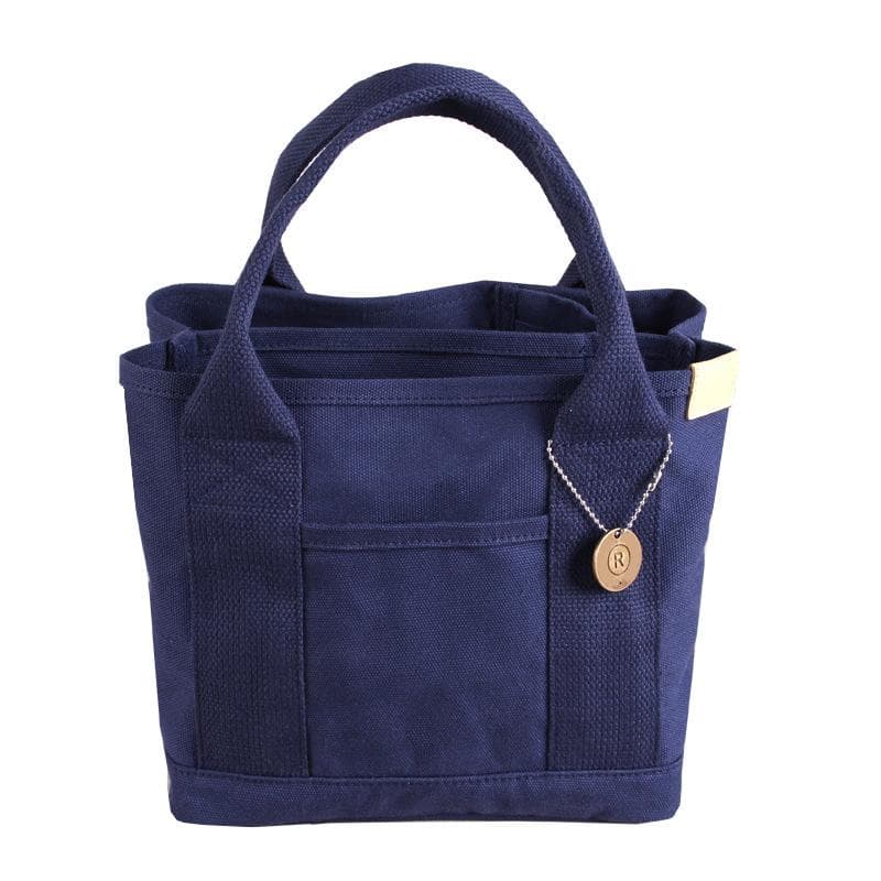 Lunch Tote Bag Canvas Solid Color Large Capacity Portable Lunch Cooler Bag for Sport Working Dark dark blue