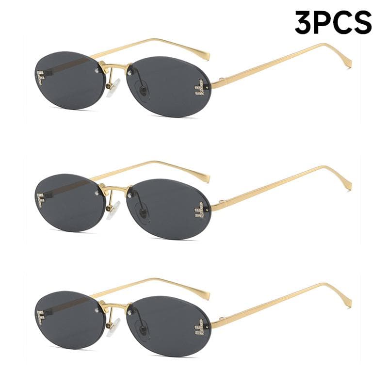 Fashion Rimless Sunglasses Women UV400 Oval Elegant Diamond F Sun Glasses Retro Eyewear for Women