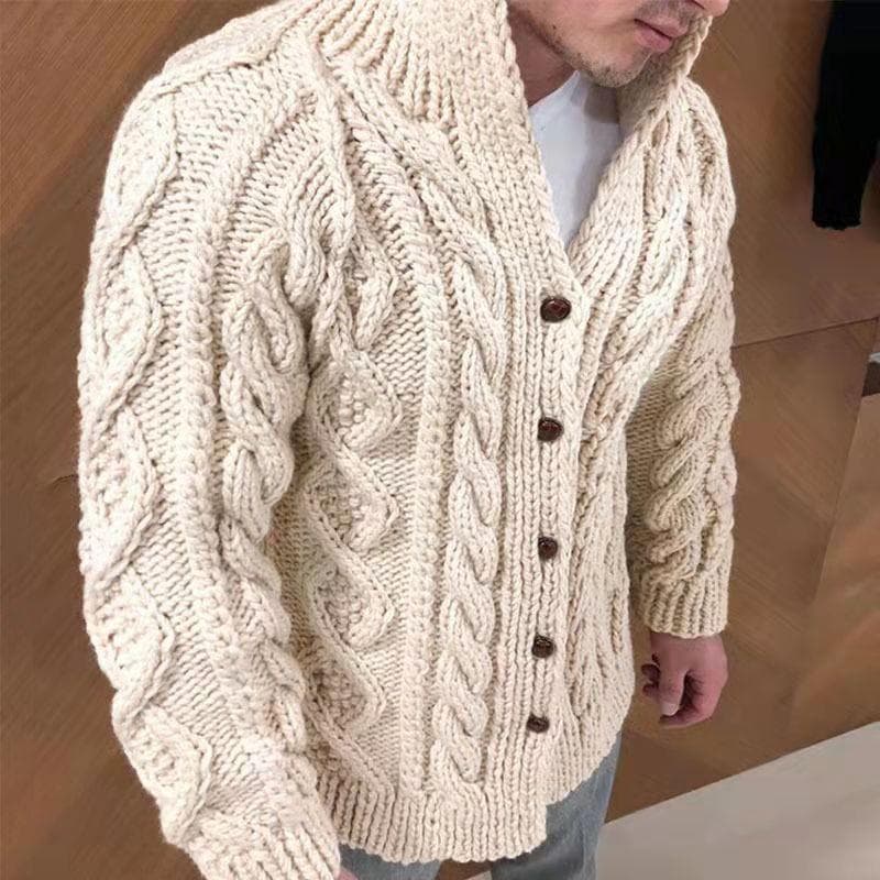2022 Men's European & American Cross-Border Jacquard Cardigan Sweater, Heavy Long-Sleeved Stand Collar XL beige