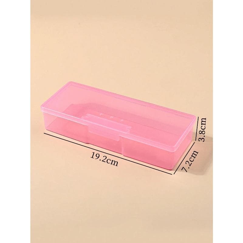 Nail Tool Storage Box Nail Files, Pens And Sponge Box Portable Rectangle Jewelry Storage Box For Nail Tools, Plastic Transparent Box pink