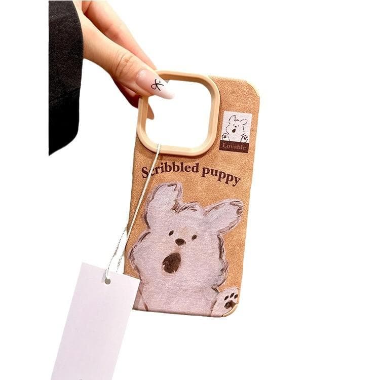Surprised Scribbled Dog Suitable for IPhone 16 Promax Mobile Phone Case Apple 15 Cartoon 14 Brown Leather 13 Apple XS