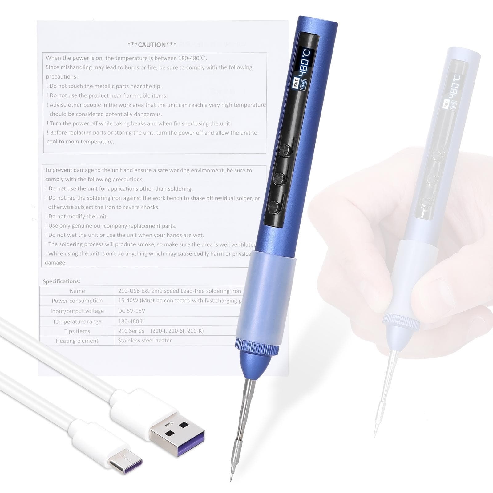 Intelligent Electric Soldering Iron Portable USB Soldering Station 180-480 celsius  OLED Display Welding multicolour