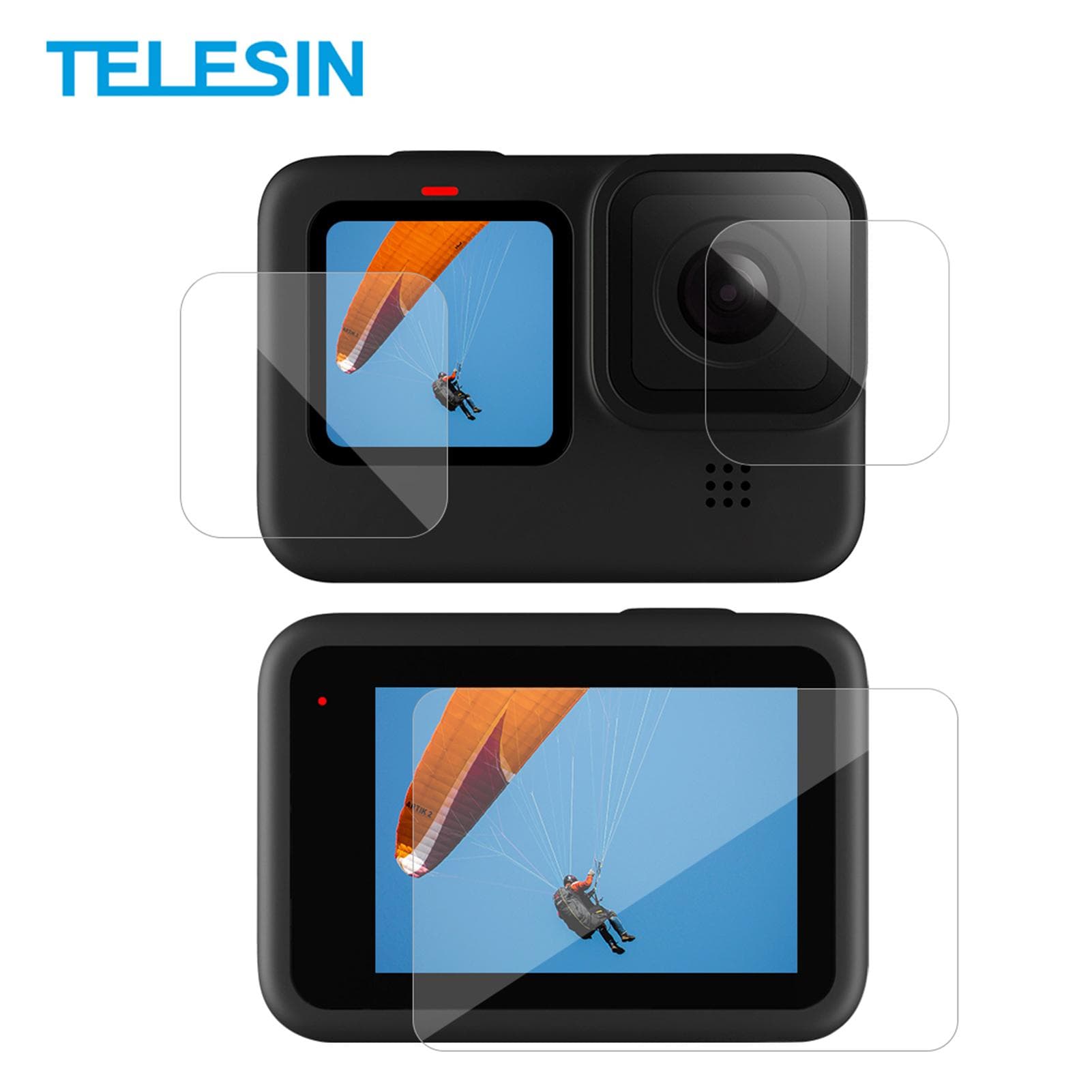 TELESIN 3pcs Tempered Glass Screen Protector Protective Lens Film Replacement for GoPro Hero 9 transparent
