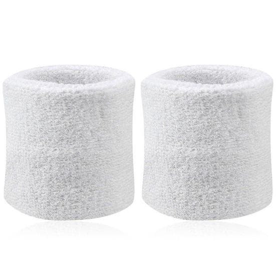 2Pcs Cotton Wristbands Wrist Band Bands Sweatbands Sweat Band for Sport Tennis white