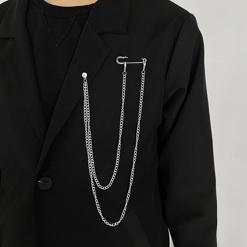 Men's Trendy Long Chain Suit Brooch - European & American Style Pin with Unique, High-End Design
