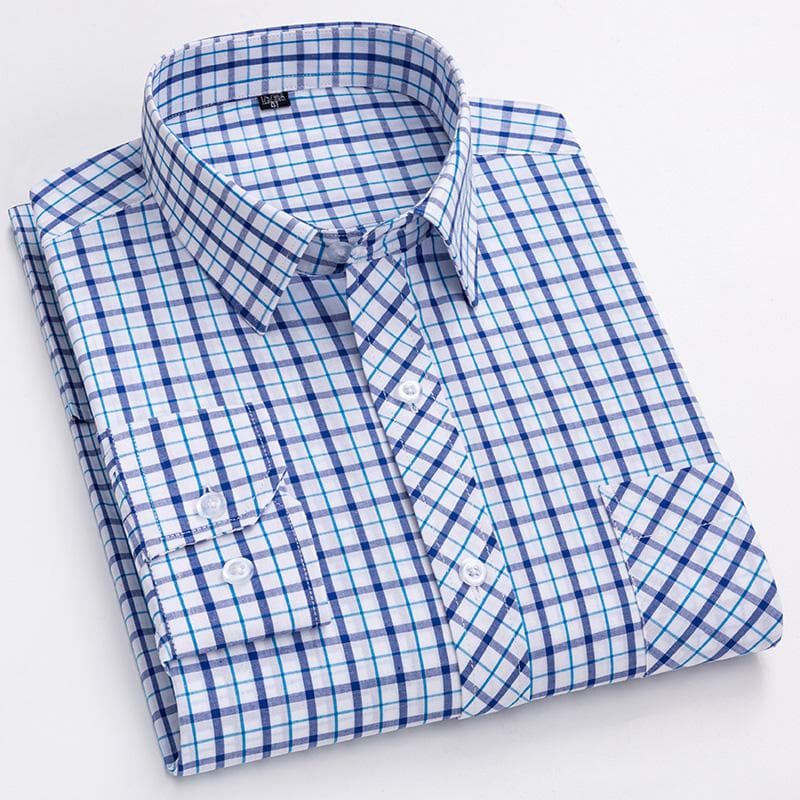 Pure Cotton Mens Plaid Shirts Long Sleeve Busienss Casual Classical Checked Design Fashion 43