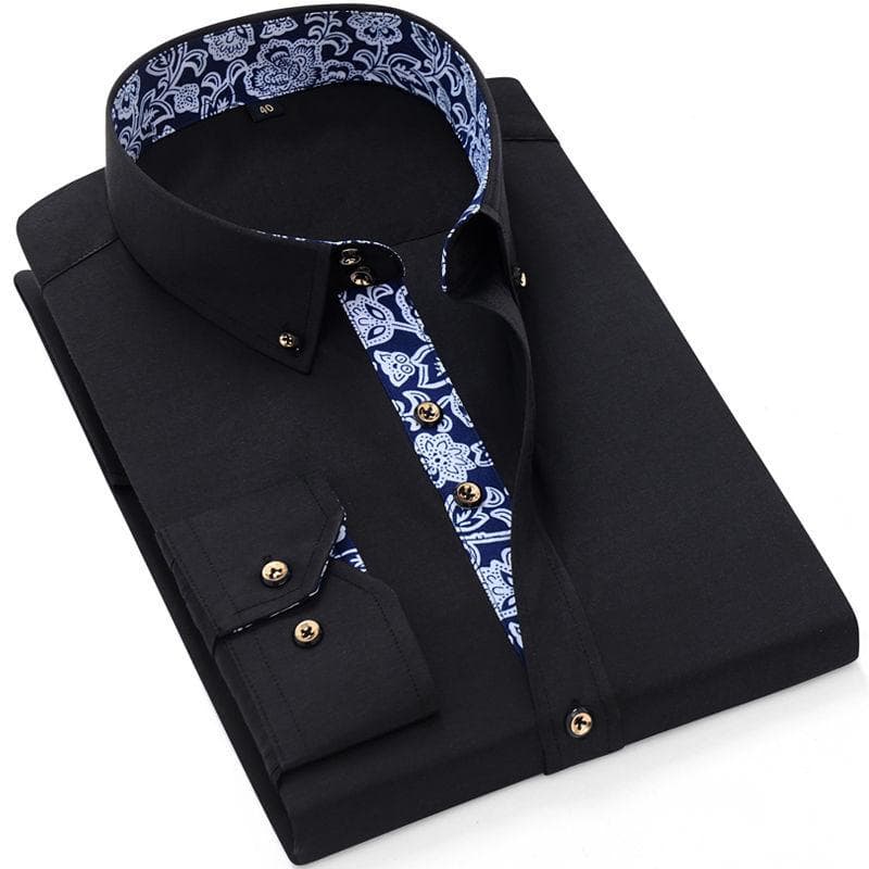 Men's Plus Size Long Sleeve Shirt Business Casual Slim Shirt L black