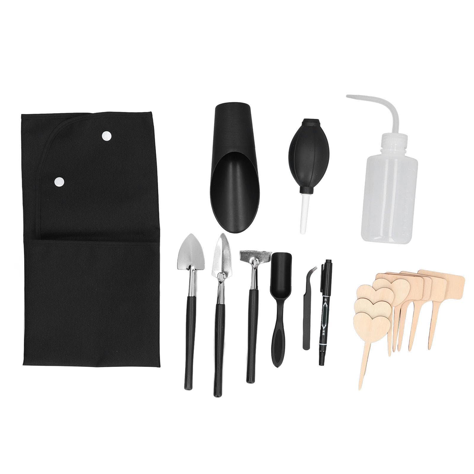 18pcs Succulent Plant Tools Set with Tea Spoon Curved Tweezer Air Blow Rake Round Pointed Shovel