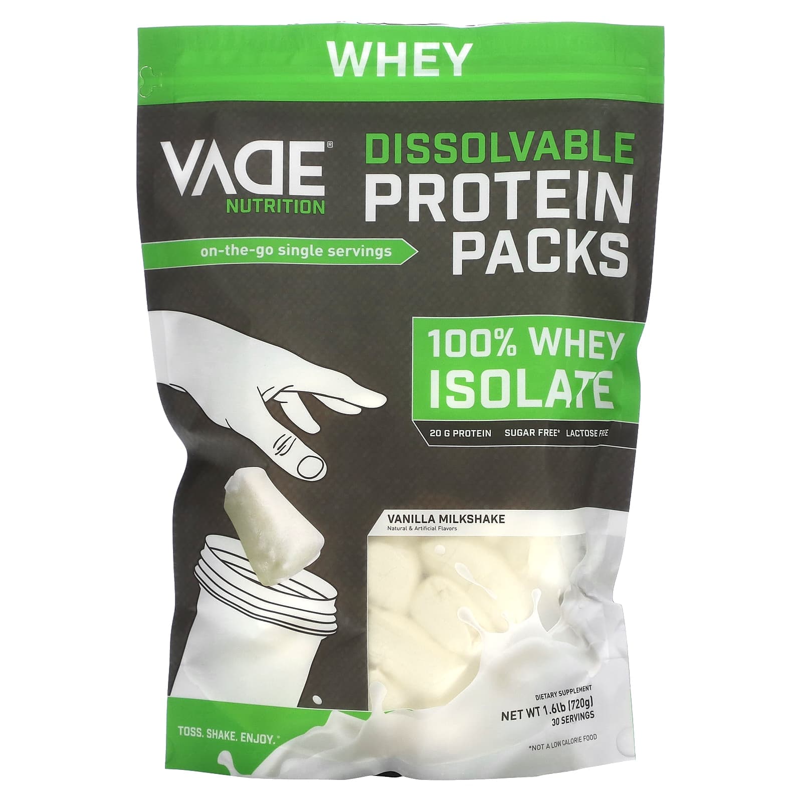 Vade Nutrition, Soluble Protein Pack, 100% Whey Isolate, Vanilla Milkshake, 1.6 lb (720 g)