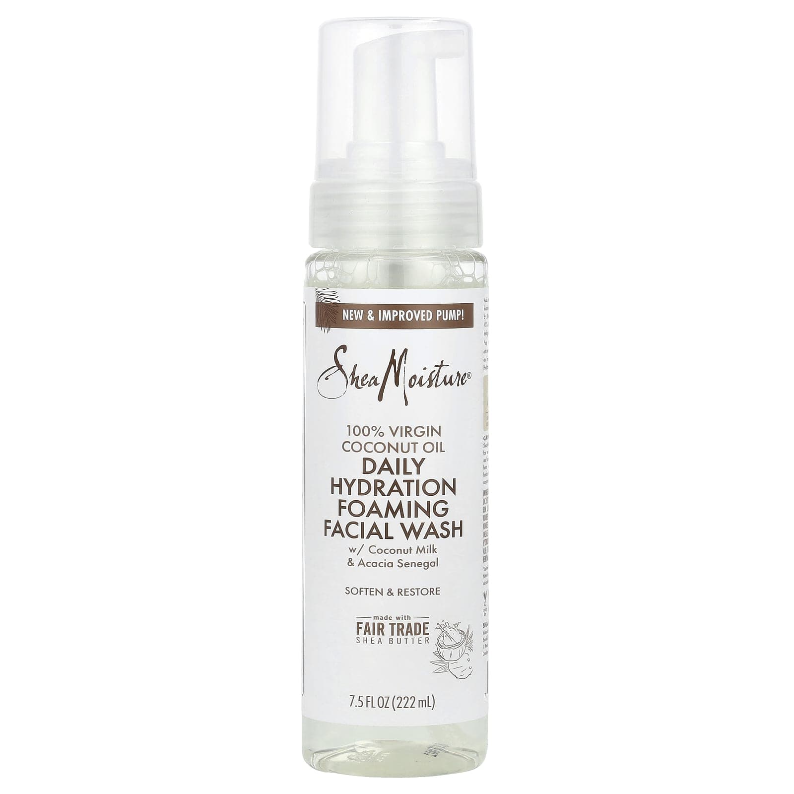 SheaMoisture, 100% Virgin Coconut Oil, Daily Hydration Foaming Facial Wash, 7.5 fl oz (222 ml)