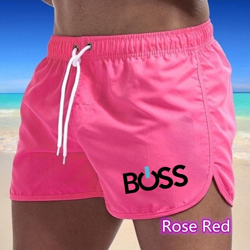 2025 Summer New Men's Quick-Drying Swim Trunks Sports Pants Swimwear Beach Shorts Jogging Shorts Sports Creative letter printing M pink