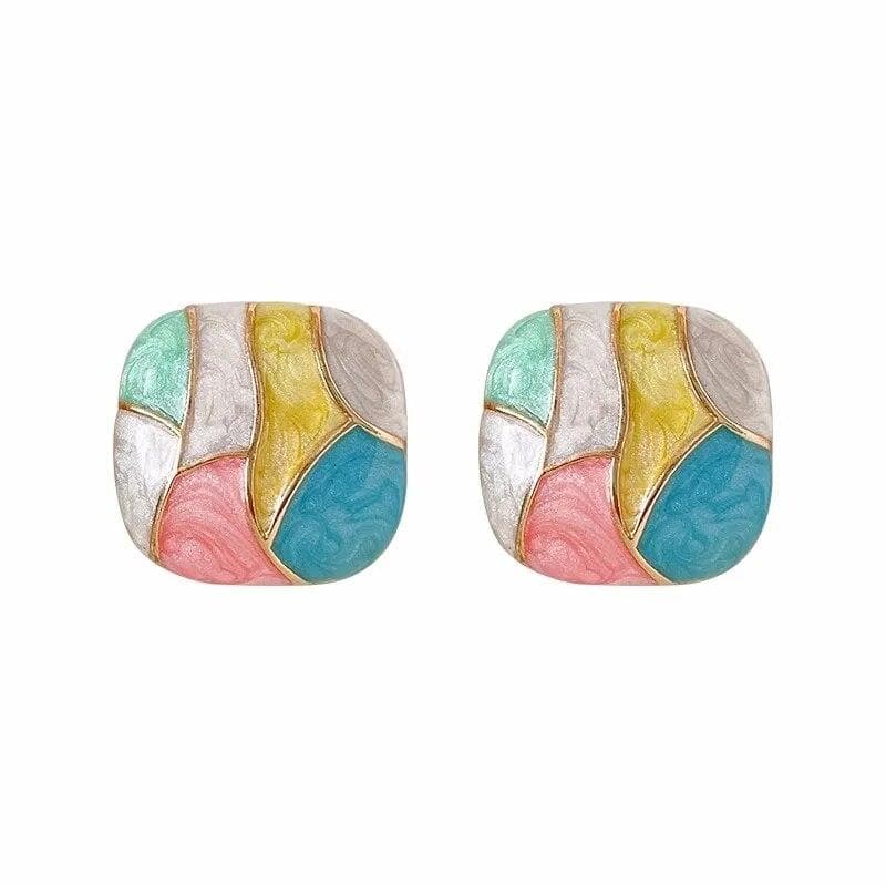 Fashion Square Contrast Color Stud Earrings Female Sweet Colorful Ear Jewelry Romantic Earrings Girls Gift 1 pair