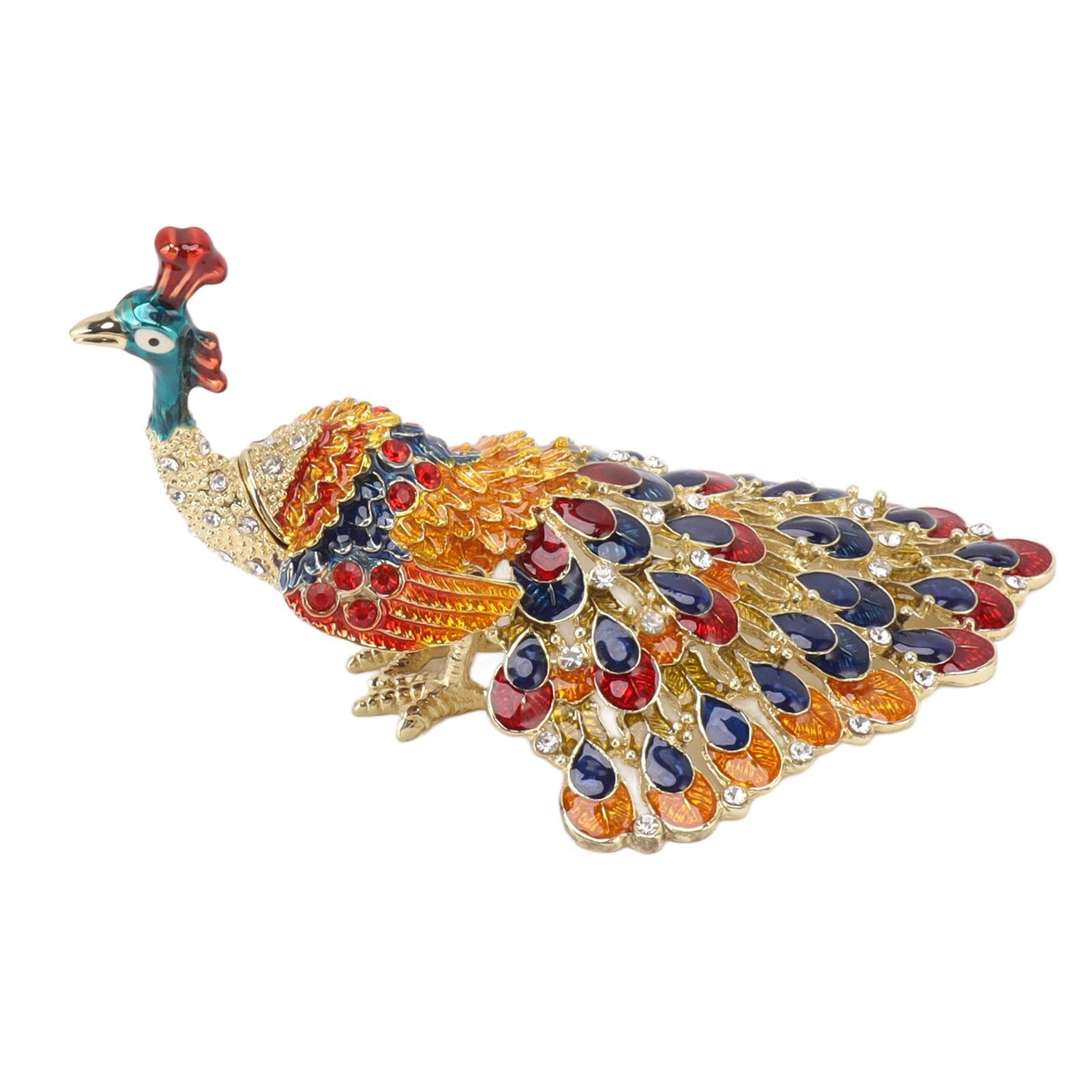 Peacock Trinket Boxes Hand Painted Finish Rhinestones Exquisite Hinged Trinket Boxes Jewelry Box