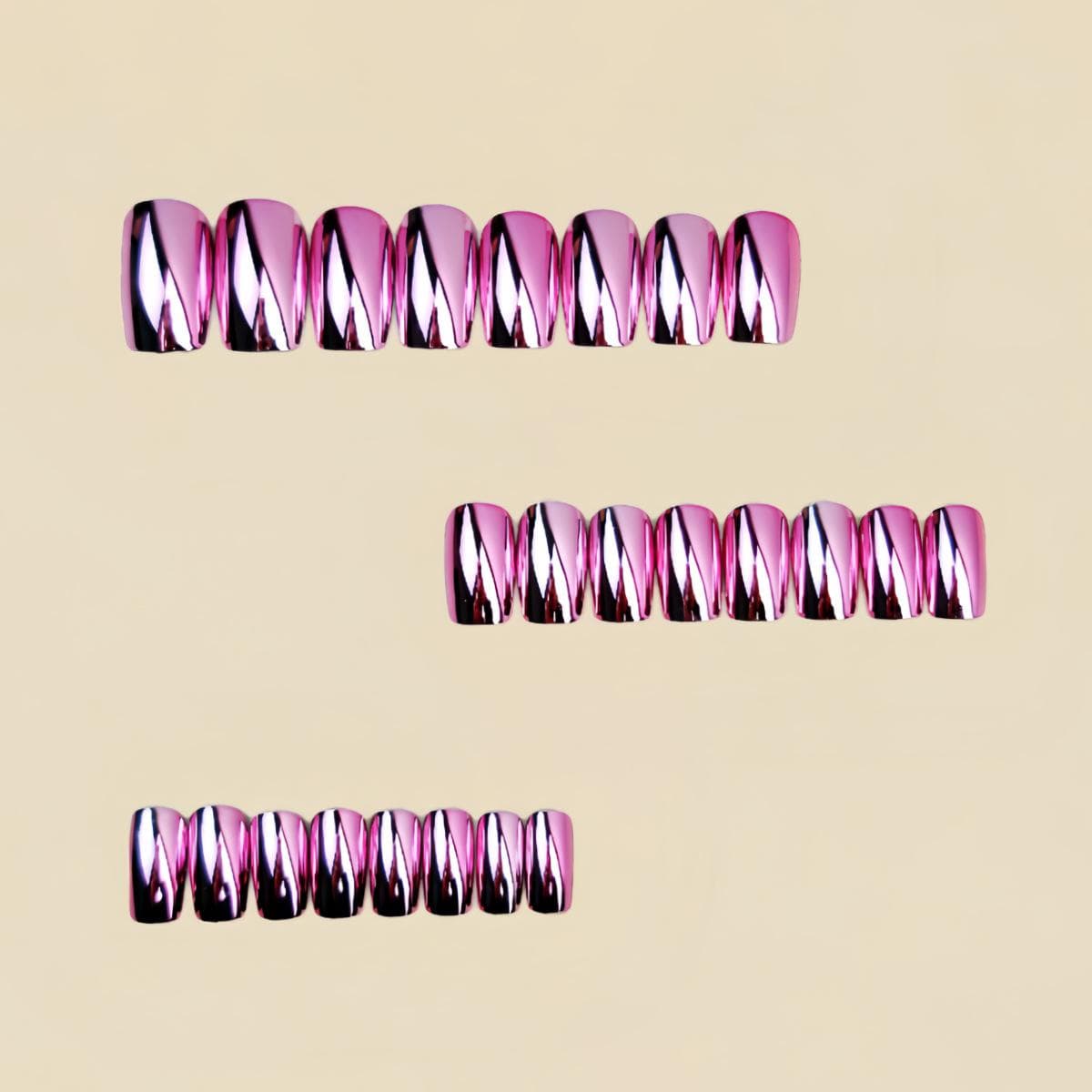 24pcs Metallic Shiny Gothic Style Pink Solid Color Nail Stickers, Suitable For Women Girls Fake Nails Press On Nails Nail Supplies pink