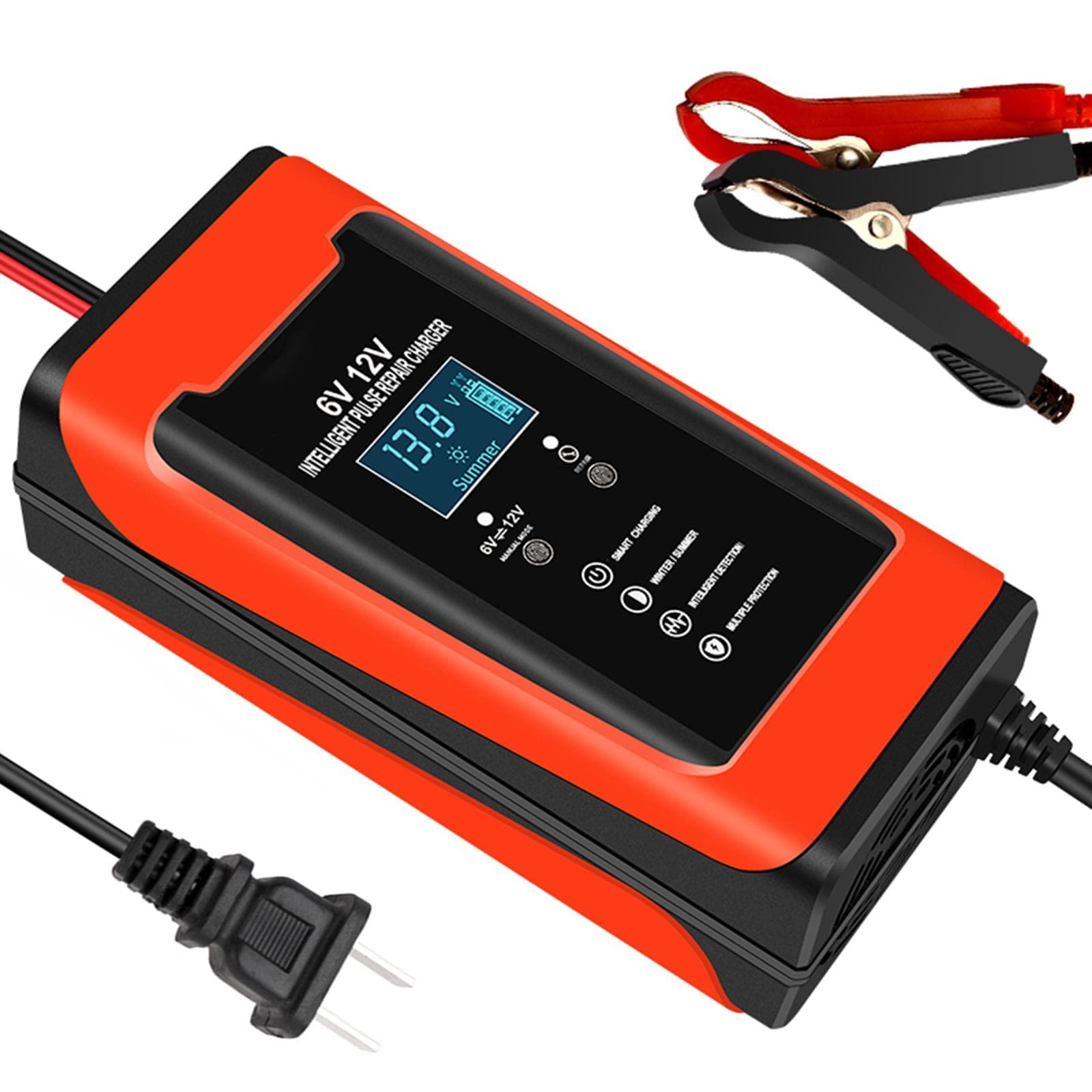 6V 12V Intelligent Pulse Repair Charger with LCD Display Multiple ProtectionFlame-retardant red