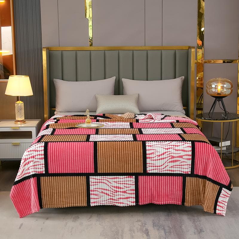 High-quality Milk Velvet Blanket with Geometric Square Print, Suitable for Bed, Travel, and Car Use. Made of Soft and Comfortable Polyester Fabric 70*100cm