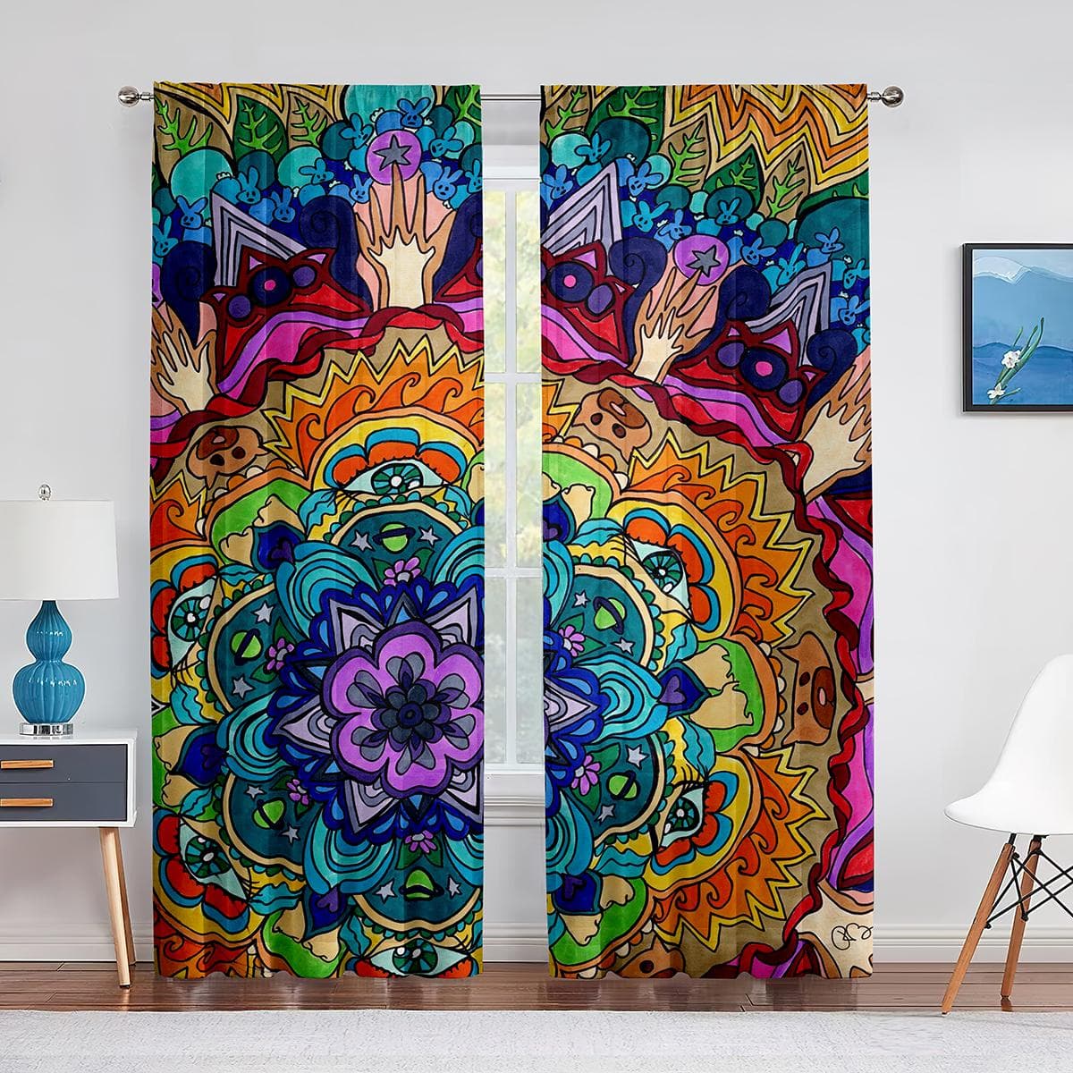 Abstract Monster Psychedelic Sheer Voile Curtain Magical Trippy Window Tulle Curtains for Living Room Bedroom Treatments Drapes 1 PCS W100XH250cm&Grommet Top