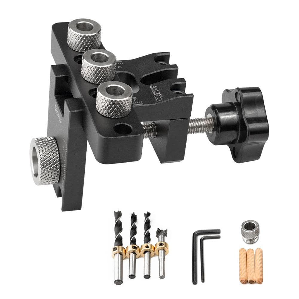 3in1 Woodworking Holes Drilling Locator Aluminum Alloy Punch Positioner Woodpiece Guide Jig with Set A multicolour