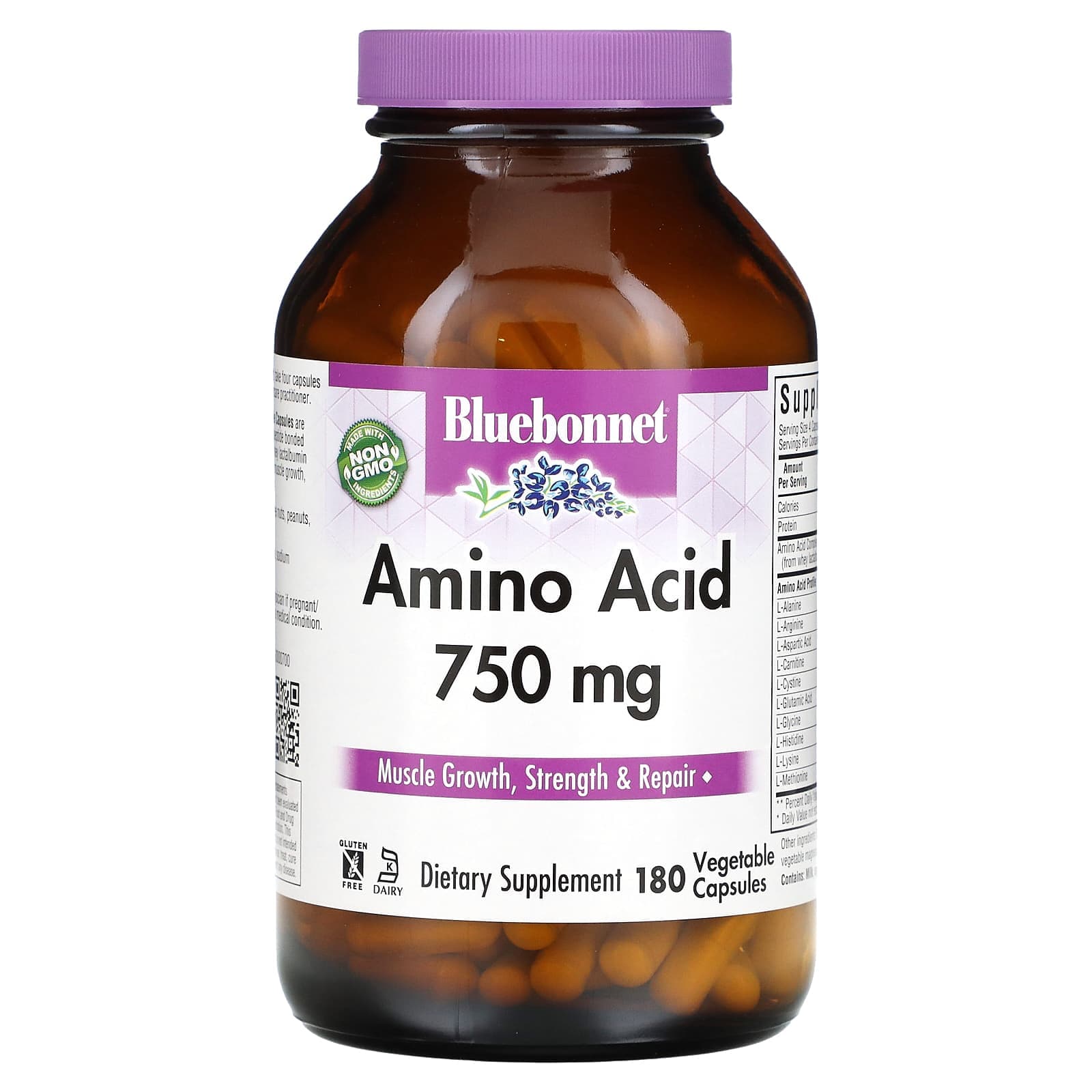 Bluebonnet Nutrition, Amino Acid Capsules, 750 mg, 180 Veggie Capsules